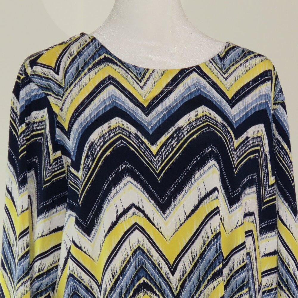 Alfred Dunner Zig Zag Print 3/4 Sleeve Pullover Textured Blouse Size L (C1047)